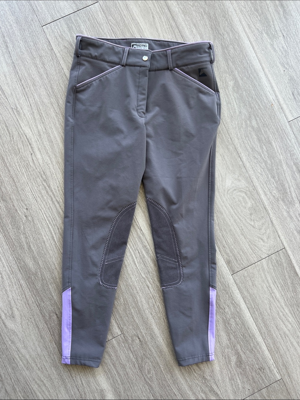 Gray Riding Breeches with Lavender Accents